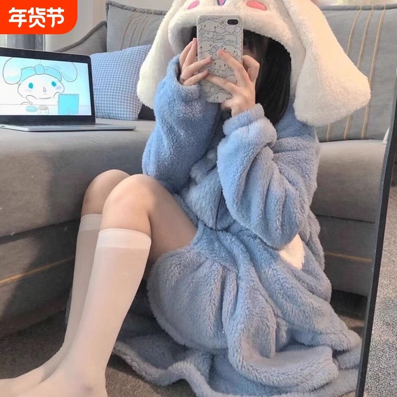 秋冬珊瑚绒玉桂狗睡袍女款加绒加厚卡通宽松法兰绒长睡裙浴袍居家,女士内衣/男士内衣/家居服,睡袍/浴袍,淘宝优惠券,粉丝福利购,淘宝优惠卷