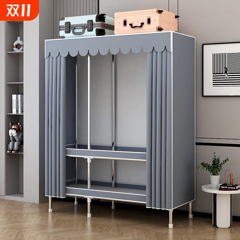 衣柜家用卧室出租房用简易组装全钢架加粗加厚小户型布衣柜经济型