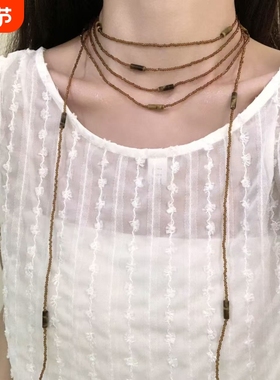 复古多层设计感串珠项链女2025新款毛衣链超长叠戴挂脖锁骨链红色