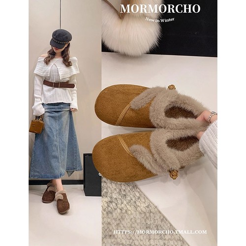 赵露思同款加绒勃肯鞋女冬季保暖一脚蹬毛毛鞋防滑软底豆豆鞋毛绒