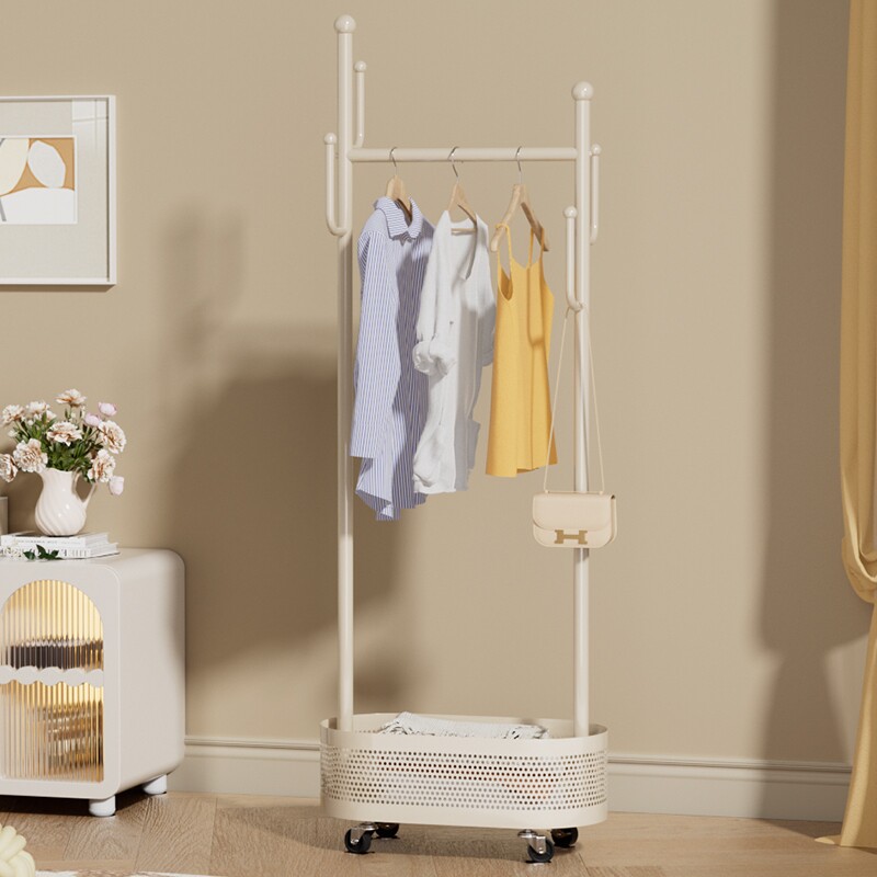 衣架落地卧室挂衣架可移动带轮家用客厅收纳衣篓晾衣架简易衣帽