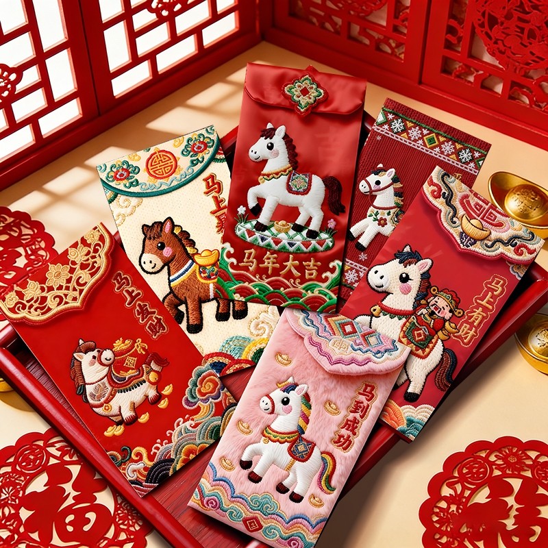 红包过新年过年抖音爆款2026马年仿刺绣春节创意压岁利是封烫金