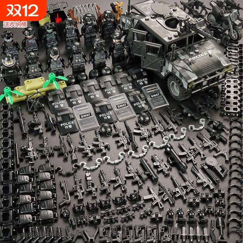 三角洲军事小人仔特种兵警察武装部队男孩子儿童益智拼装积木玩具