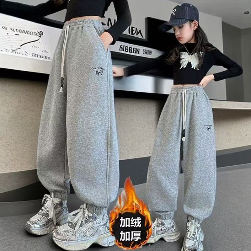 女童运动裤秋冬款2025新款儿童加绒卫裤女孩大童休闲裤子冬装长裤