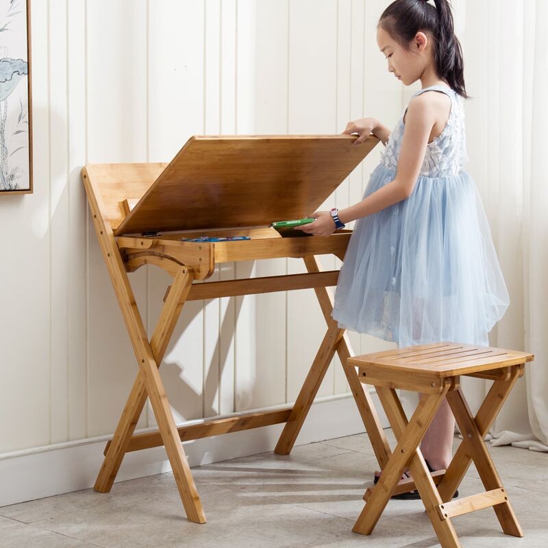 d可折叠书桌实木儿童学习桌简约现代小学生课桌椅家用写字桌楠竹