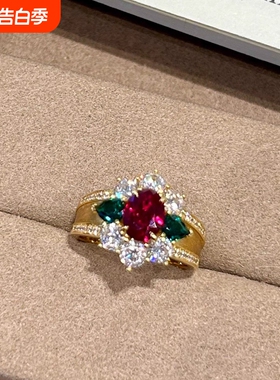 仿绿宝石开口金戒指女高级感小众