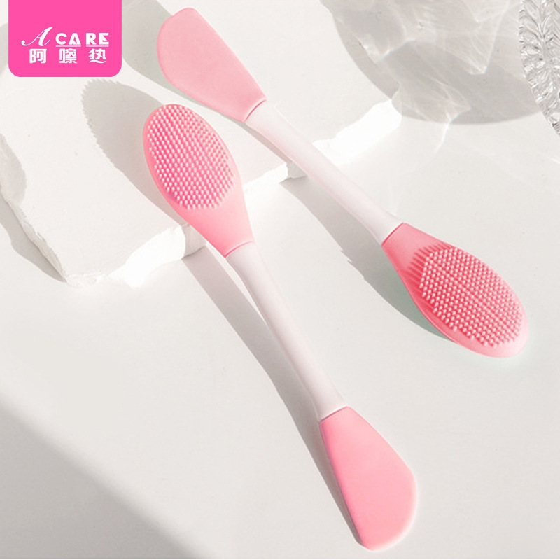 面膜刷AA1sn0-粉色双头洗脸刷硅胶洁面器美容工具面膜清洁泥膜