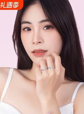 星星夜光纯银925情侣戒指男女小众设计轻奢款锆石戒环ins星辰对戒