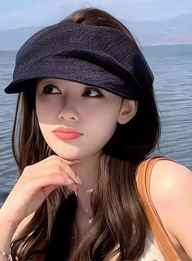 夏天帽子网纱帽子褶皱黑色空顶防晒帽女夏季防晒遮阳帽出游太阳帽
