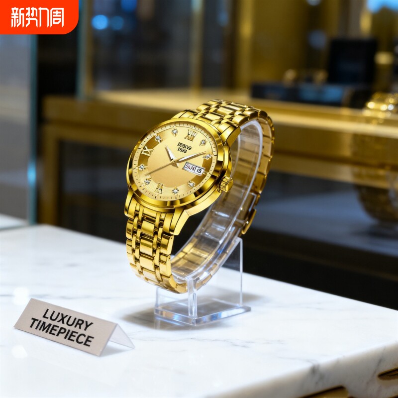 正品瑞士2024新款手表男士全自动机械风防水精钢带双日历男表夜光