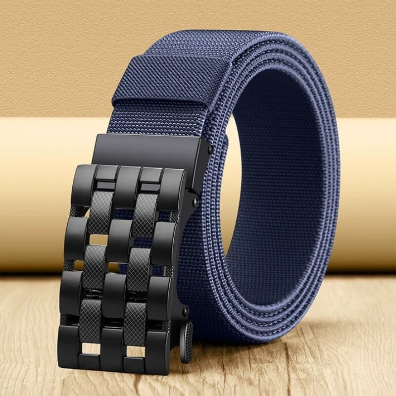 新款尼龙腰带男自动扣加厚无孔帆布编织裤带休闲百搭皮带松紧耐磨