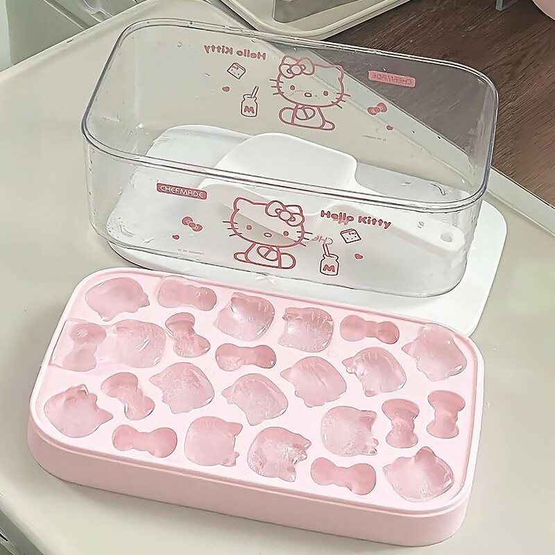 Hellokitty硅胶冰格卡通可爱食品级按压冰块模具家用制冰储冰盒
