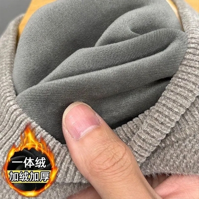 一体绒半高领毛衣男士加绒加厚保暖上衣冬季雪尼尔纯色针织打底衫