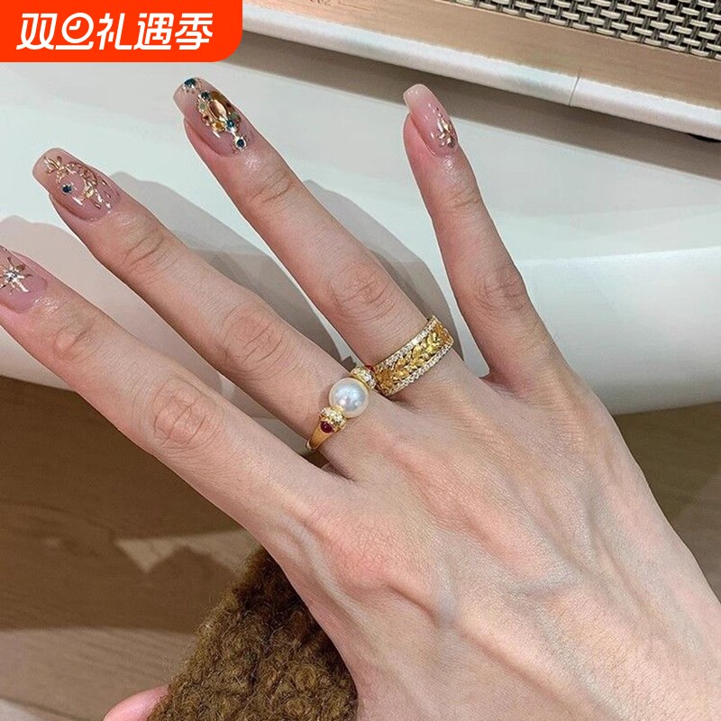 vintager中古转运珍珠戒指女新款麦穗食指戒轻奢高级指环小众设计