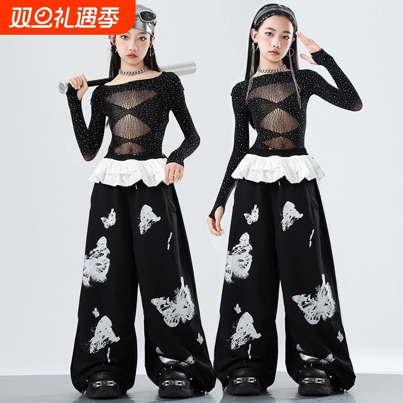 爵士舞服装女童儿童黑色潮酷时髦jazz穿搭少儿女团表演舞蹈服套装
