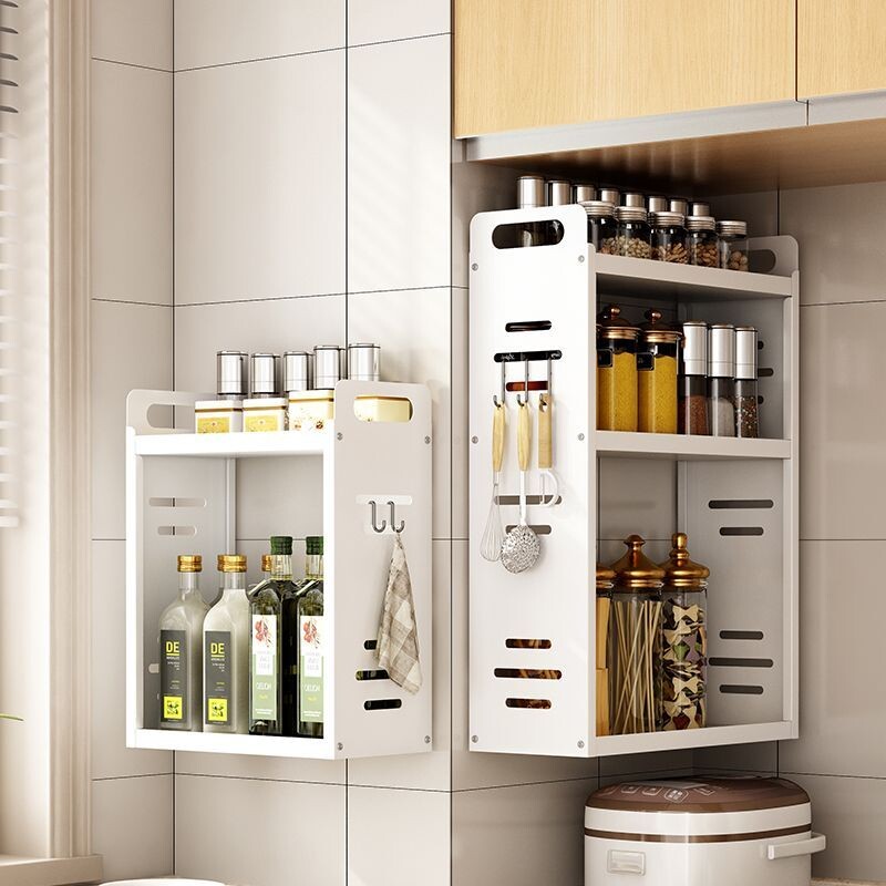 厨房多功能置物架免打孔壁挂式收纳架调料架台面落地多层储物架子