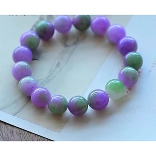 爆款仿紫罗兰翡翠手链春带彩绿飘花手串香芋紫石英岩玉男女配手串