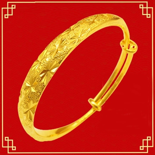 送盒子越南沙金手镯女款开口镯子黄铜镀金实心不掉色生日礼物手饰