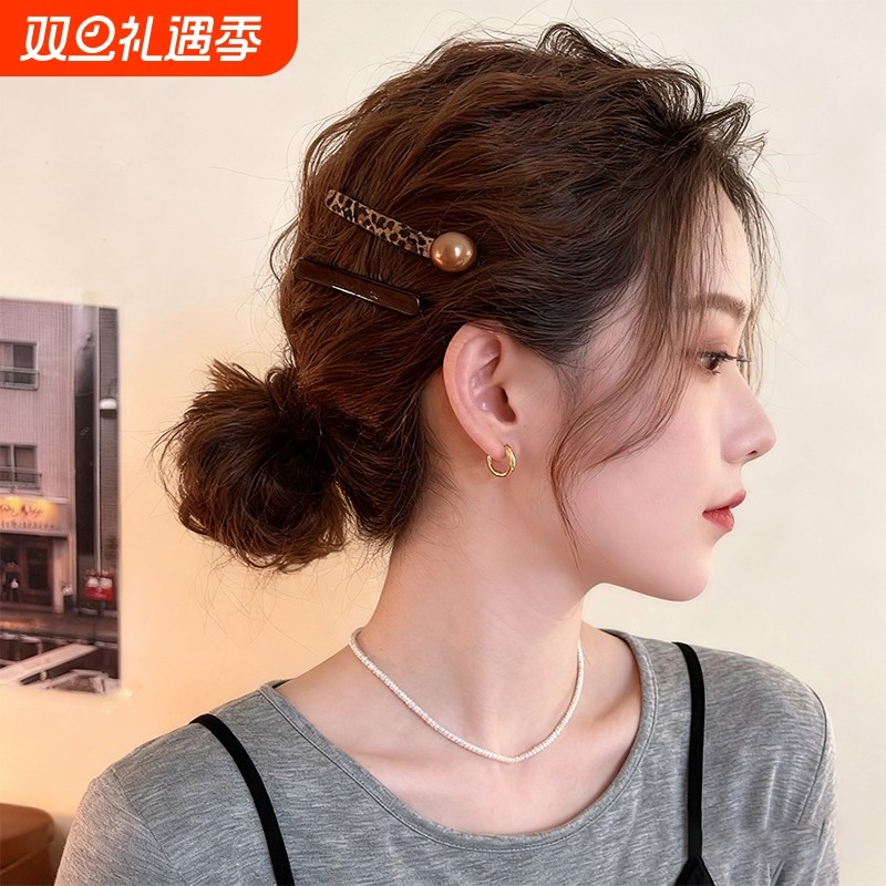 秋冬豹纹一字发夹女2025新款高端前额碎发刘海夹子侧边夹发卡发饰