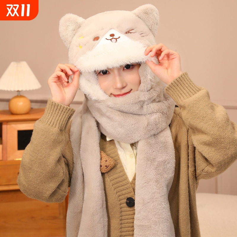 可爱毛绒小狗玩偶围巾2025新款帽子手套保暖冬季加厚防寒护耳帽