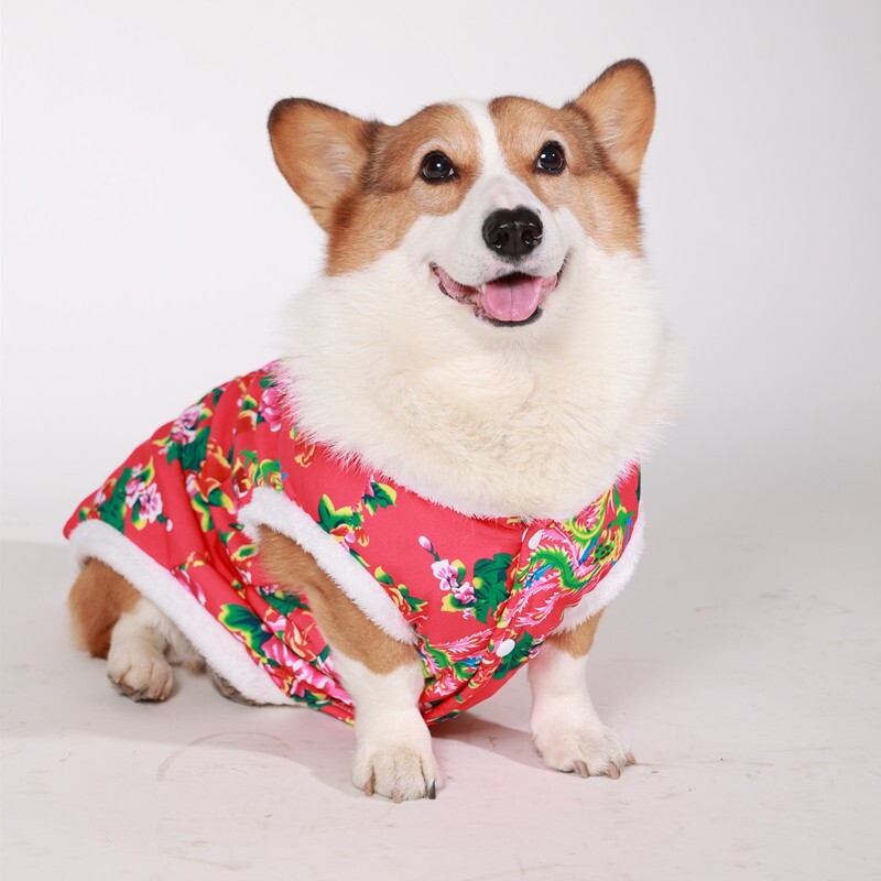 宠物衣服新年东北大花袄秋冬加厚保暖小中大型犬狗狗猫咪服饰用品
