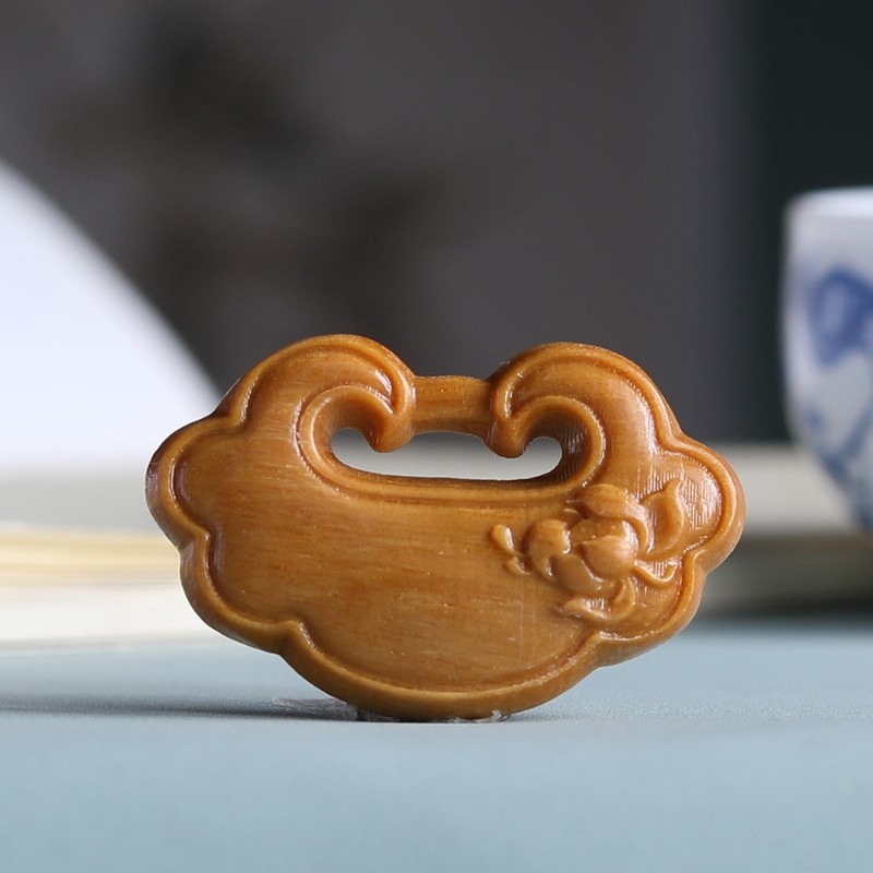 沉香平安锁木质古风雕刻如意锁文玩 新中式手工diy佛珠饰品小配件