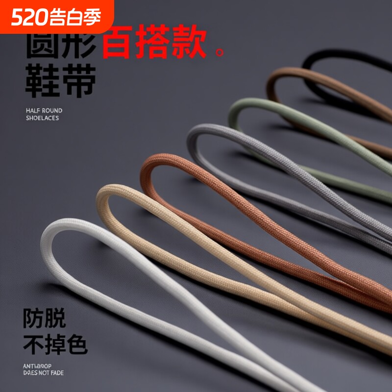 圆形鞋带通用椰子鞋老爹鞋运动休闲鞋彩色白色男女ins潮鞋带圆绳