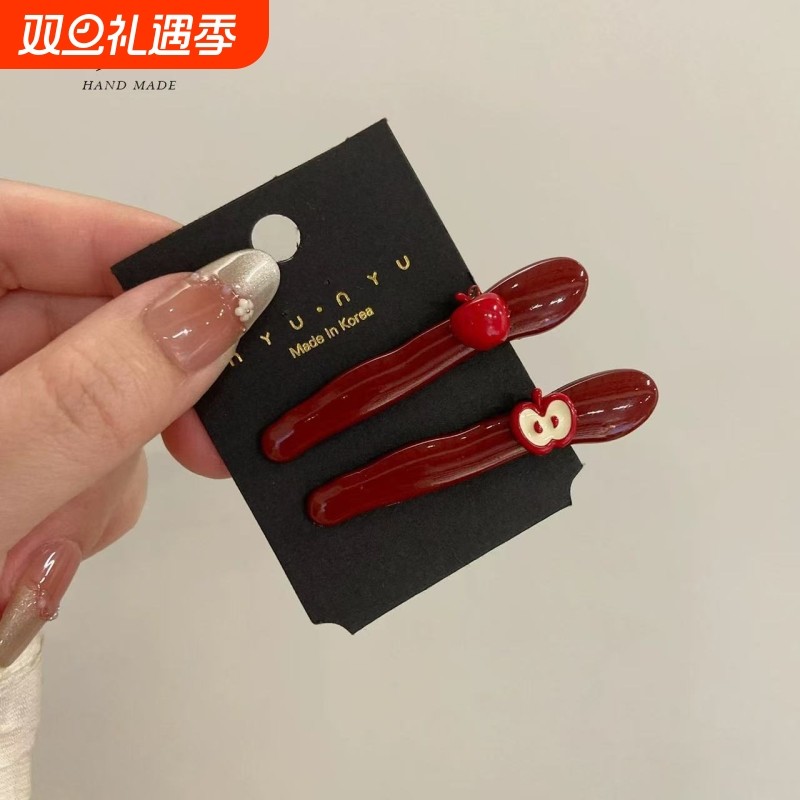 红樱桃发夹女刘海时尚百搭新款无痕小众发夹侧边夹设计发饰