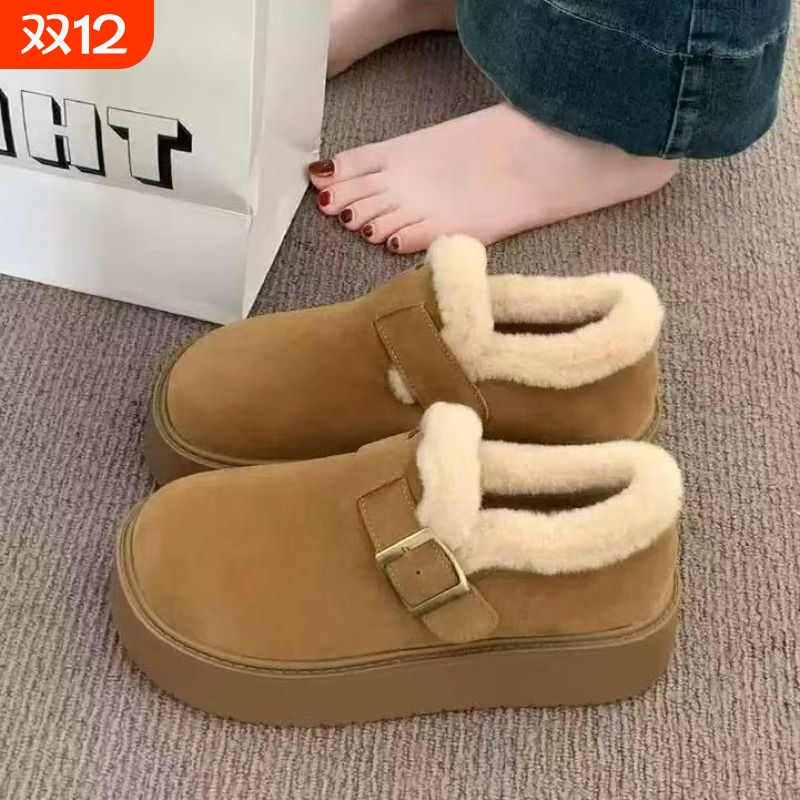 厚底加绒豆豆勃肯鞋女2025新款秋冬季外穿毛毛鞋子保暖棉鞋雪地靴