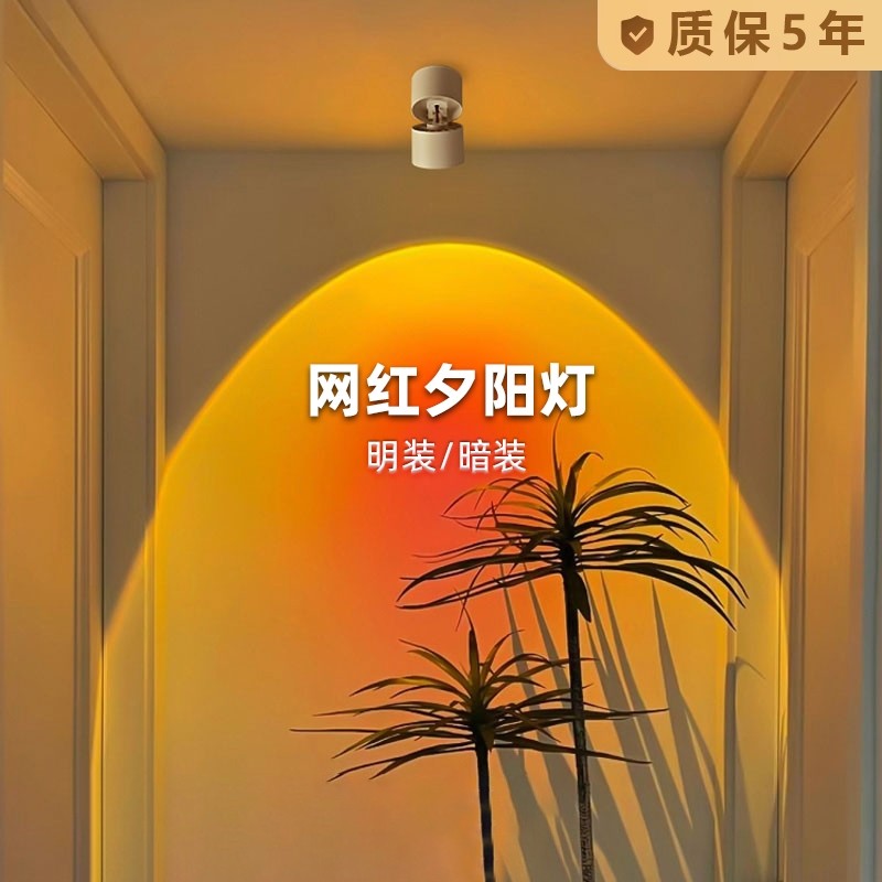 网红明装夕阳红射灯玄关画走廊过道背景氛围可调角度嵌入式落日灯
