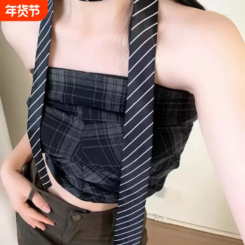 日系窄长条豹纹领带女复古领巾感辣妹丝巾配饰条纹黑白红色黑色