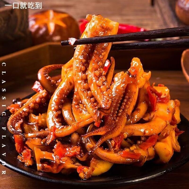 香辣鱿鱼须小吃零食湖南特产铁板香辣香菇鱿鱼海鲜熟食辣味解馋