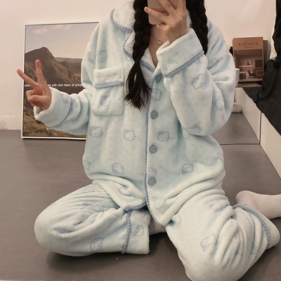 珊瑚绒睡衣女冬季可爱Kitty长袖