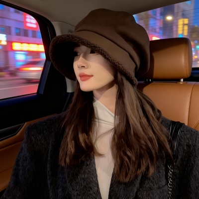 显脸小大头围帽子渔夫帽堆堆帽女秋冬2025新款防寒加绒八角帽百搭