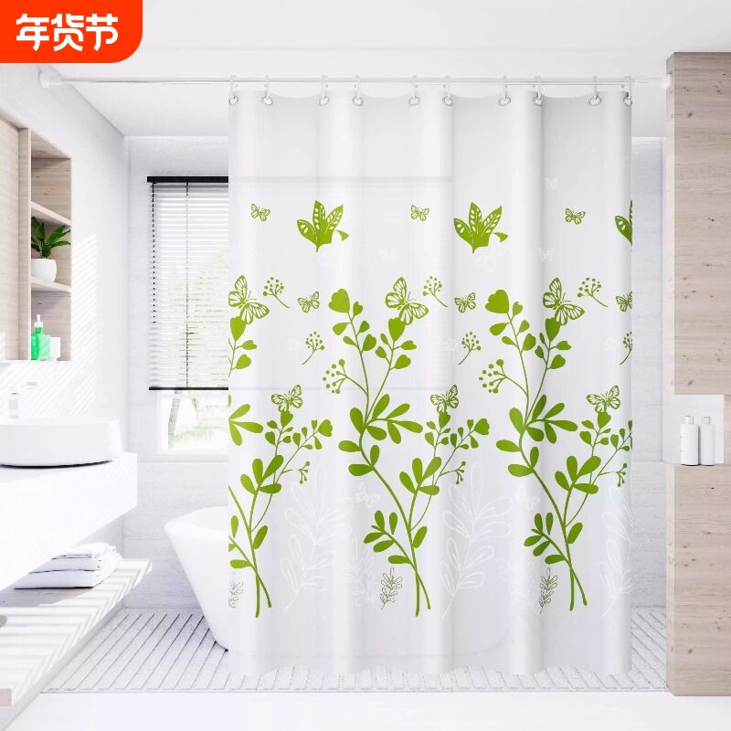 浴室隔断帘防水浴帘高档卫生间门帘防霉免打孔淋浴帘遮挡帘伸缩