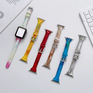 小蛮腰皮质表带适用苹果iwatch11代S10/9/8/7亮面表带SE/UItra3/2/1智能手表表带时尚精致商务创意小众
