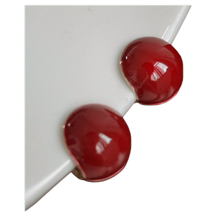 「红朗姆酒」酒红气质红豆蚊香盘红色耳夹无耳洞环复古赫本风耳饰