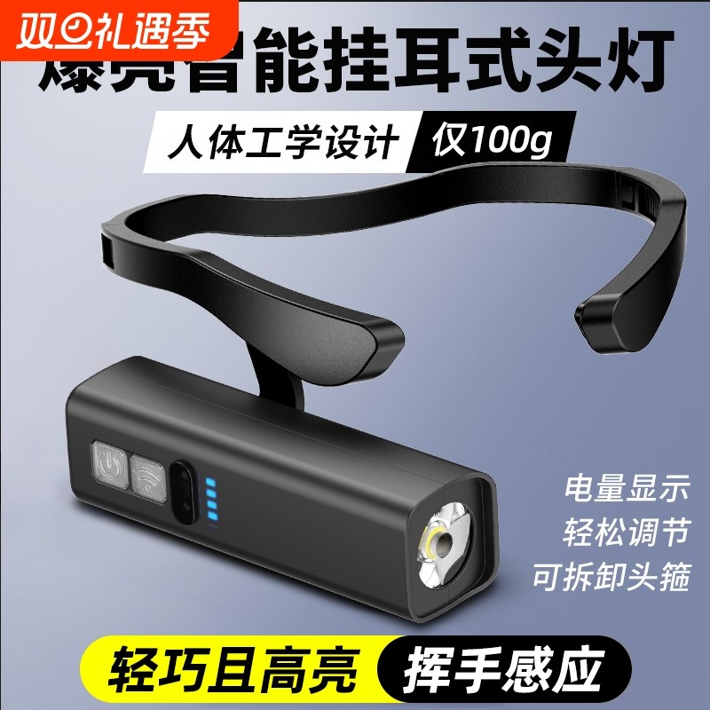2025新款钓鱼专用头灯挂耳式强光充电超亮户外夜钓登山照明灯