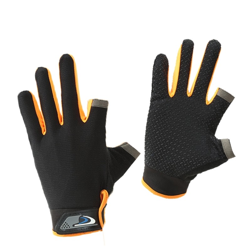 外卖防滑透气手套露二指男钓鱼夏季薄款骑行秋冬加绒保暖半指户外