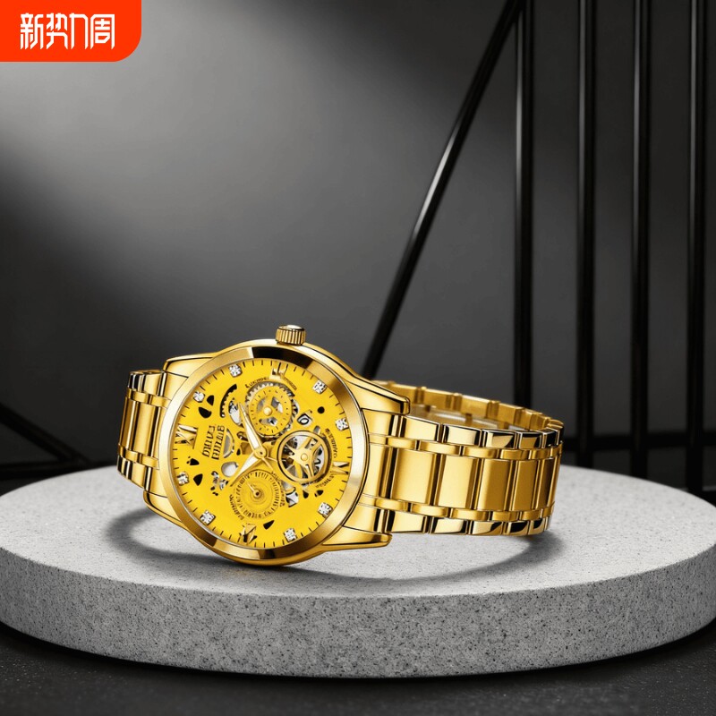 正品瑞士全自动非机械表手表男士学生韩版时尚潮双日历防水表夜光