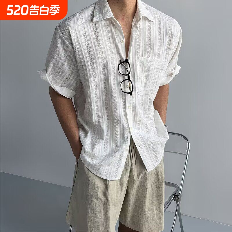 2026复古衬衫男夏装港风学生宽松小众设计感趣味新款男装上衣外穿