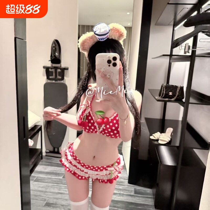 比基尼泳衣女小胸聚拢性感纯欲风分体裙式泳装少女三件套纯欲辣妹