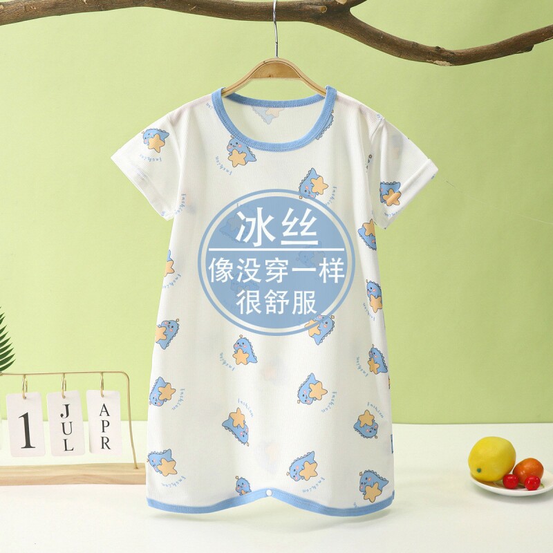 婴儿睡袍薄款冰丝儿童男童女童睡裙家居服新生儿防踢夏季宝宝浴袍