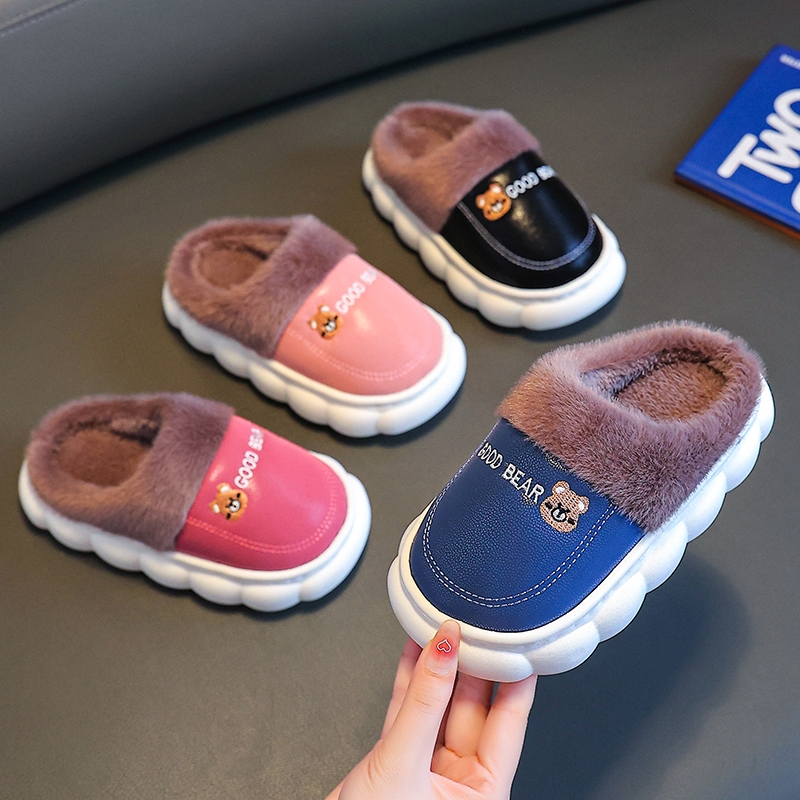 冬季儿童棉拖鞋男女孩防滑室内外宝宝居家鞋大中小童防水毛毛拖鞋