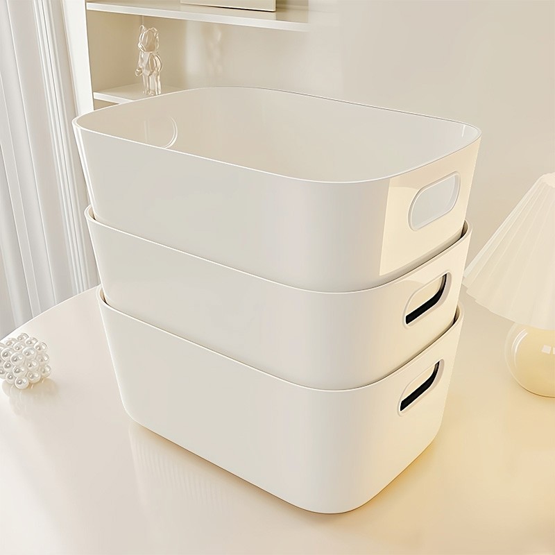 桌面收纳盒长方形零食化妆品长方形塑料盒家用办公室小杂物整理筐