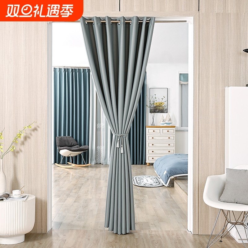 遮光挡风门帘送伸缩杆免打孔隔断帘家用卧室厨房空调安装隔热