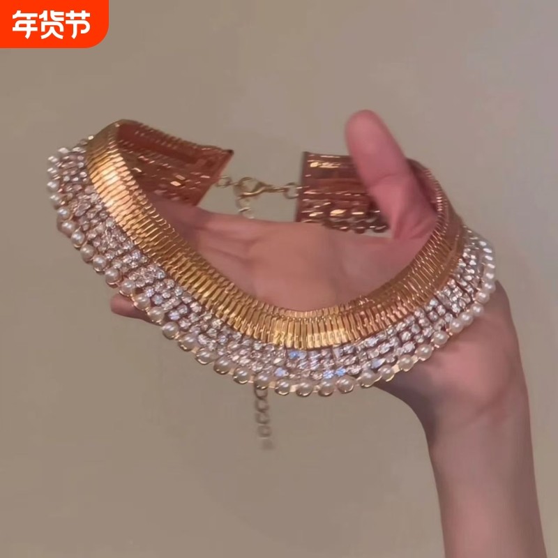 「biu BOOM」欧美夸张爆闪排珠项链女复古宫廷风轻奢高级感锁