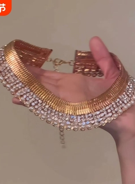 「biu BOOM」欧美夸张爆闪排珠项链女复古宫廷风轻奢高级感锁骨链