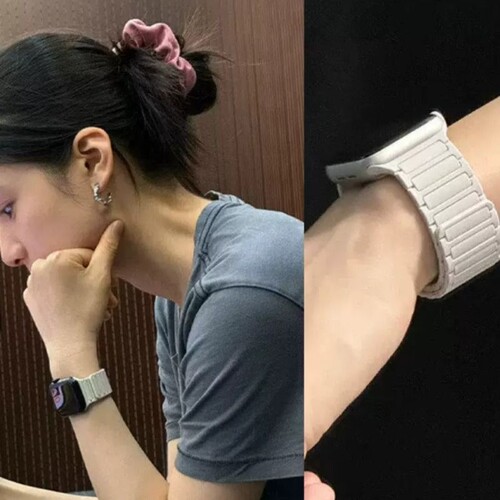 适用iwatch表带装甲磁吸硅胶表带