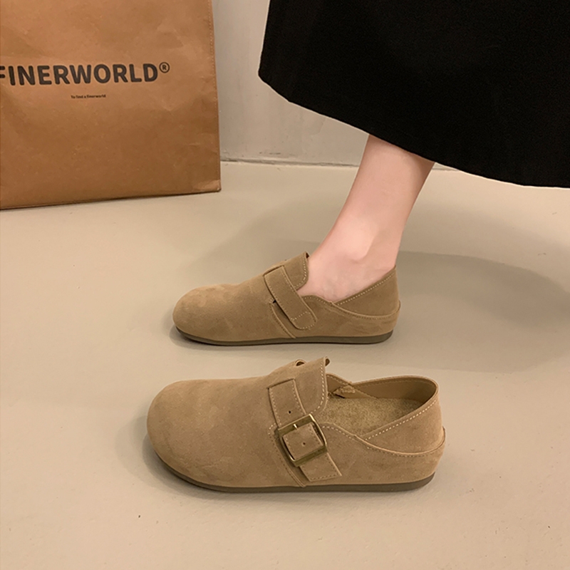 厚底勃肯鞋女2025春季新款一脚蹬博肯单鞋乐福鞋内增高舒适卡其色